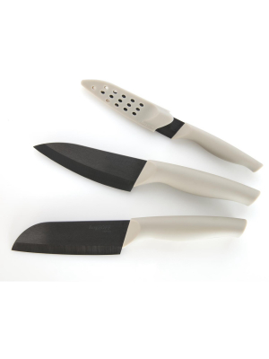 Berghoff Eclipse 3pc Ceramic Coated Knife Set, 5" Chef's Knife, 5.5" Santoku Knife & 4" Paring Knife