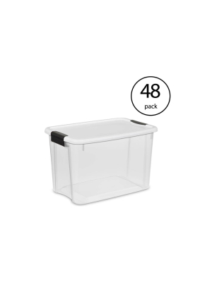 Sterilite 1985 30 Quart Ultra Latch Clear Storage Box With White Lid (48 Pack)