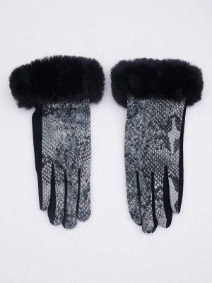 Snake Print Gloves In Grey