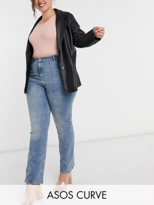 Asos Design Curve High Rise '70's' Kick Flare Jeans In Mid Vintage Wash