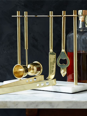 Deco Barware Collection, Brass + Marble (set Of 4)