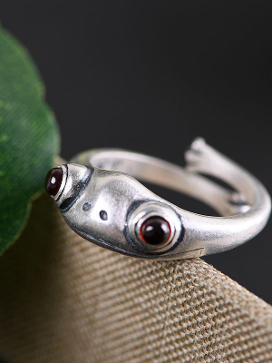 Unisex Retro Adjustable Frog Silver Ring