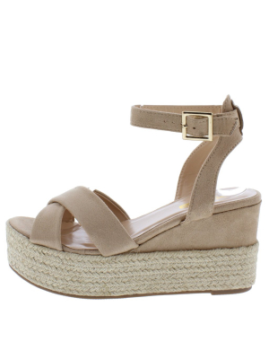 Dionna3 Natural Cross Strap Open Toe Ankle Strap Wedge