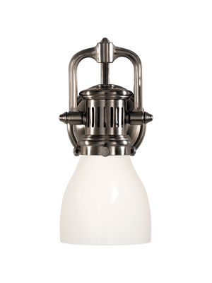 Yoke Suspended Sconce In Antique Nickel With White Glass