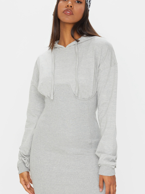 Grey Ribbed Sweat Contrast Cup Detail Jumper Dress