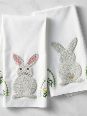 Embroidered Bunny Towels, Set Of 2