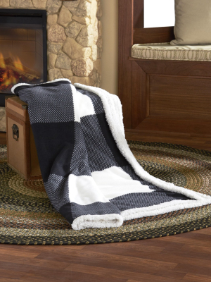 Lakeside Jumbo Black And White Checkered Fleece & Sherpa Lodge Throw