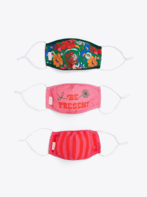 Face Mask 3 Pack - Be Present/emerald Super Bloom/hot Pink Stripe