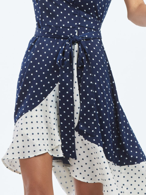 The Beach To Brunch Wrap Dress - Square Dot In Deep Sea & White Sand