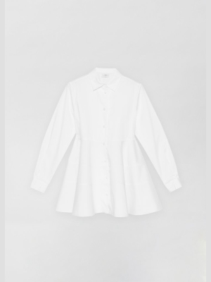 Tiered Button Down Shirt In Cotton Poplin - White