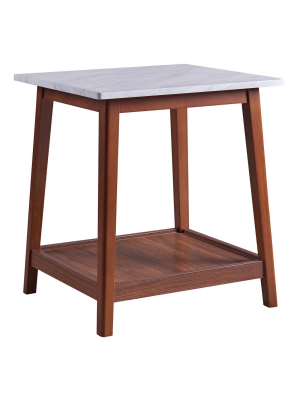 Kingston Side Table With Faux Marble Top Solid Wood Leg Walnut - Versanora