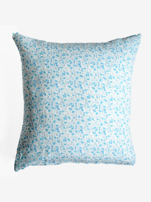 Linen Euro Pillowcase, Blue Flowers