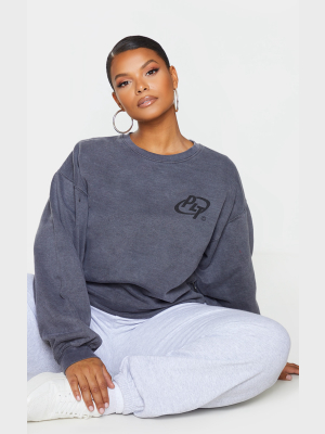 Prettylittlething Plus Grey Logo Washed Sweatshirt