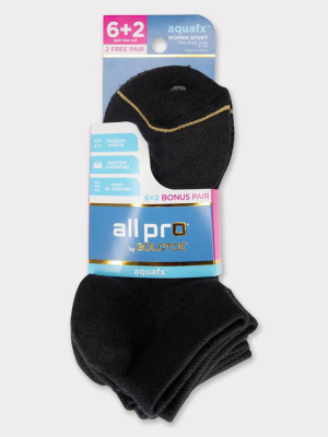 All Pro Women's Aqua Fx 6+2 Bonus Pack Low Cut Athletic Socks - Black 4-10