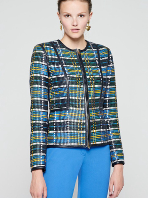 Woven Check Leather Jacket