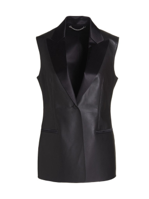 Salvatore Ferragamo Notched Lapel Leather Sleeveless Jacket