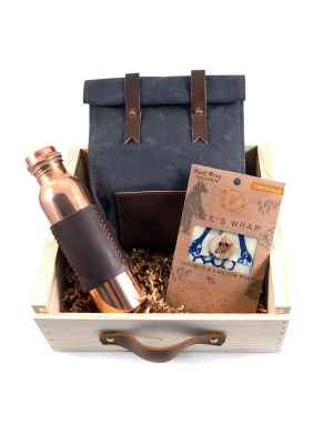 Waxed Canvas Lunch Bag And Copper Bottle Gift Set