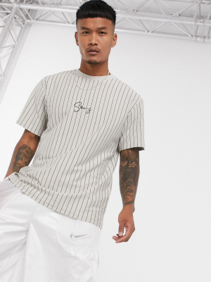 Only & Sons Two-piece Oversize T-shirt In Stone With Stripe