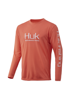 Icon X Long Sleeve Performance T Shirt- Fusion Coral
