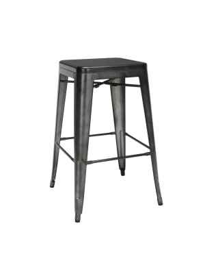 Set Of 4 30" Industrial Modern Backless Galvanized Steel Indoor/outdoor Barstools - Ofm