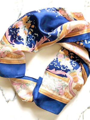 Vintage Liz Claiborne Navy, Gold, Paisley Oblong Silk Scarf