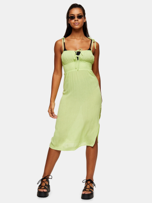 Lime Green Ruched Front Midi Beach Dress