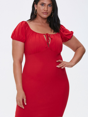 Plus Size Puff-sleeve Mini Dress