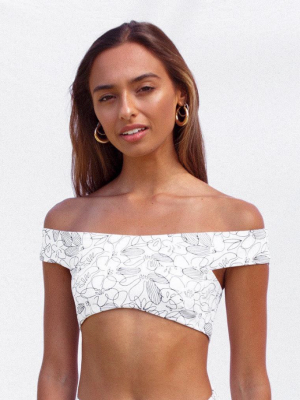 Ava Shoulder Wrap Top - Linear Bloom