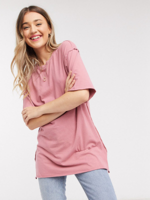 Asos Design Super Oversized T-shirt With Exposed Seams In Washed Rose