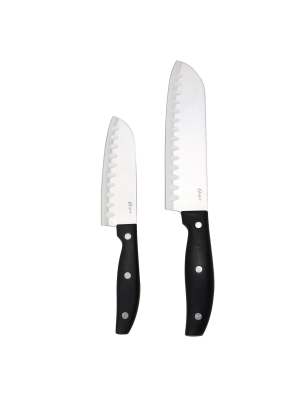 Oster Granger 2 Piece Stainless Steel Santoku Knife Set With Black Handles