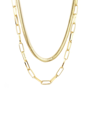 Double Layer Cobra Chain & Link Necklace