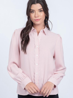 Scallop Placket Top - Blush