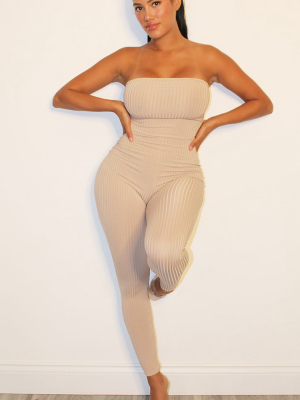 Shape Stone Rib Bandeau Cut Out Side Jumpsuit