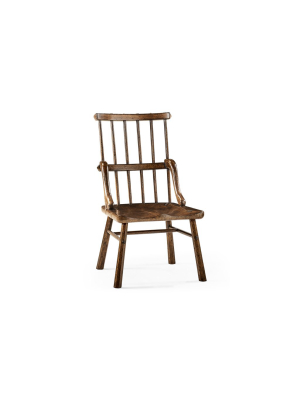 Rustic Dark Oak Country Side Chair With A Plank Seat