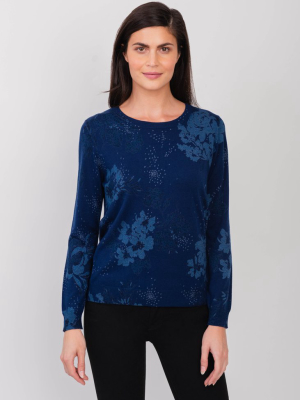 Dark Blue Floral Sweater