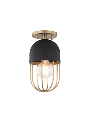 Haley 1 Light Flush Mount - Aged Brass/black