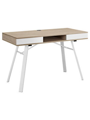 Wood Writing Desk With Drawers Natural - Modway Furniture