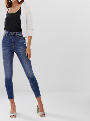 Stradivarius Super High Waist Skinny Jean In Mid Blue