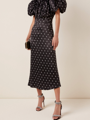 Dawn Polka-dot Satin Puff-sleeve Midi Dress