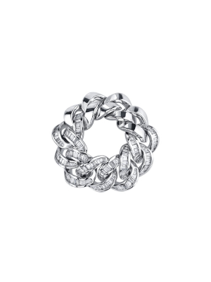 Half Baguette Jumbo Link Ring - White Gold