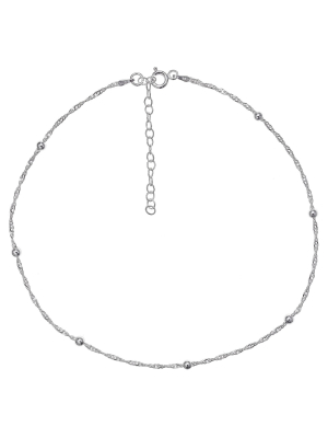 Women's Diamond Cut Singapore Extender Necklace With Ball Stations In Sterling Silver - Silver (12" + 4")