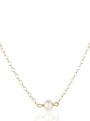 Tiny Solitaire Pearl Necklace