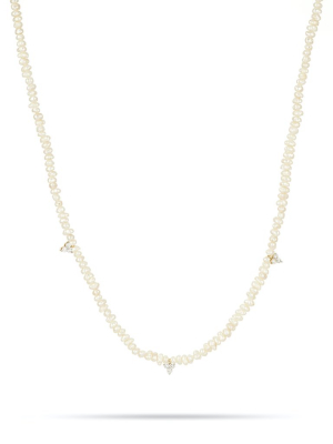 Diamond Cluster Freshwater Pearl Chain Necklace