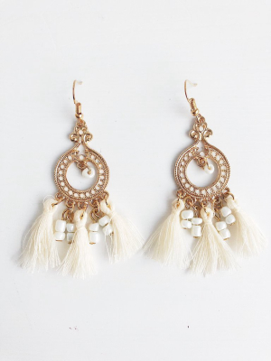 Ankara Tassel Earrings - White