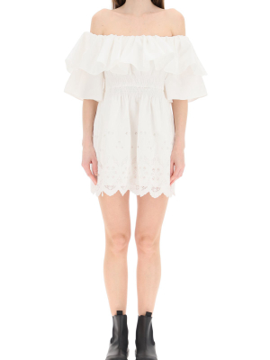 Self-portrait Ruffled Off-shoulder Mini Dress