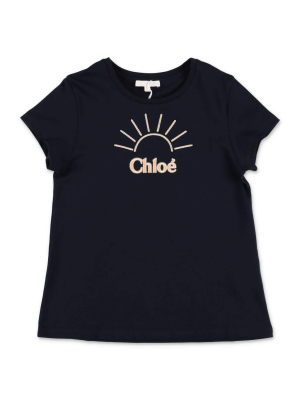 Chloé Kids Logo Sun Embroidered T-shirt