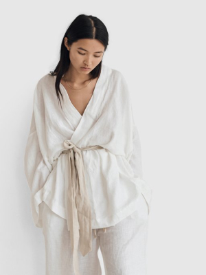 Japanese Inspired Linen Kimono Lounge Set, White