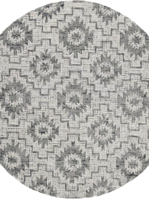 Abstract Ivory/dark Gray Round Rug