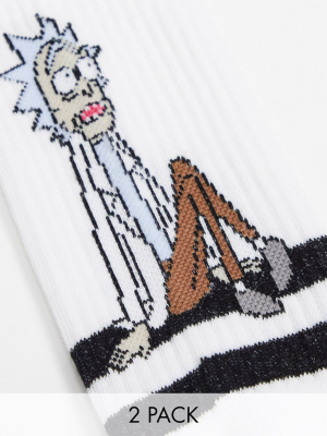 Asos Design 2 Pack Sport Sock With Rick And Morty Design And Black Stripe