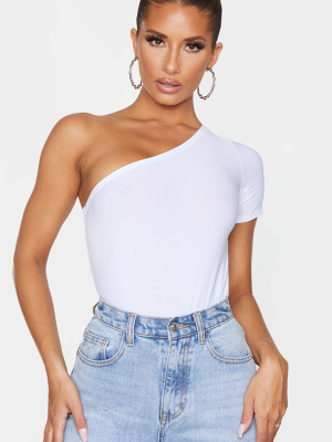 White Slinky One Shoulder Short Sleeve Bodysuit